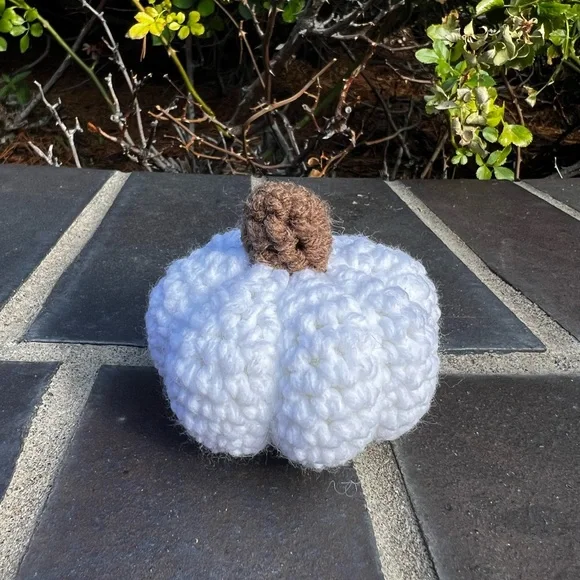 Hand Crocheted Set of 5 Rustic White & Orange Pumpkins Fall Halloween Decor! - Picture 7 of 12